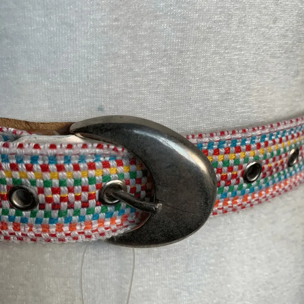 Vintage‎ Rainbow Woven Belt 80s 90s Kidcore Multicolor Made In USA Small Pride